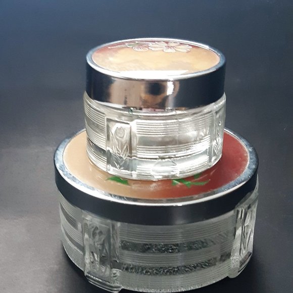 Antique VTG ART DECO Clear GLASS Vanity Powder Box Trinket Metal Lid Set of 2 - Picture 6 of 12